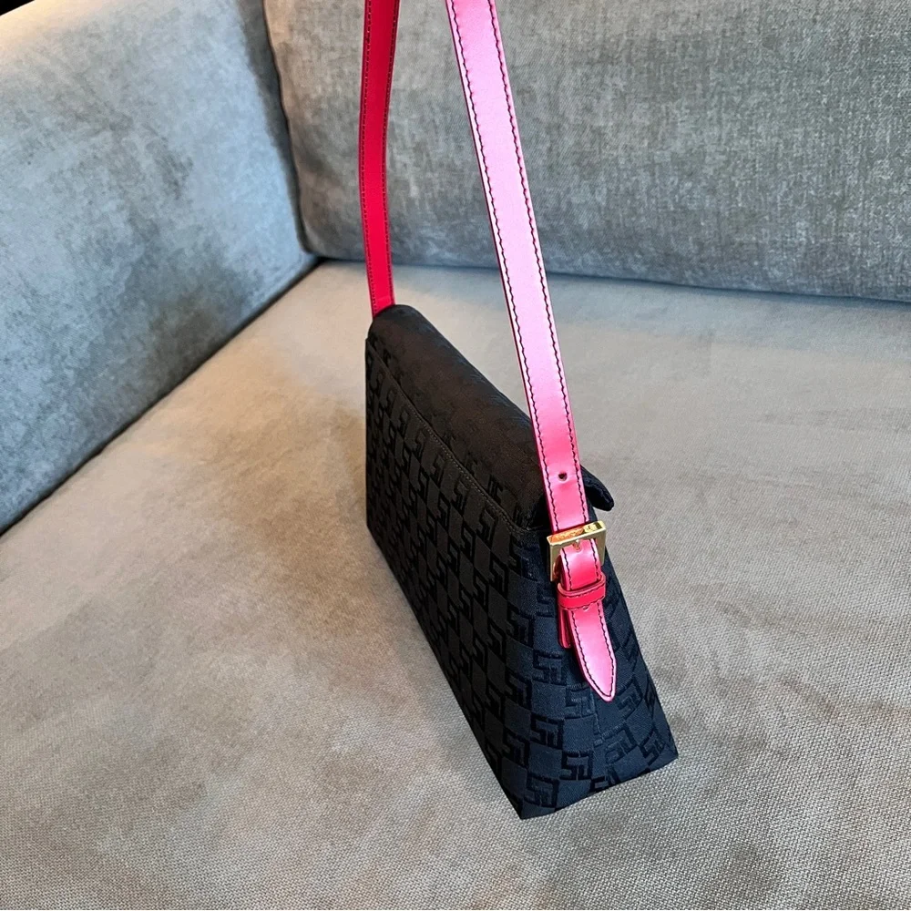 St John Black Shoulder Bag with Red Leather Trim